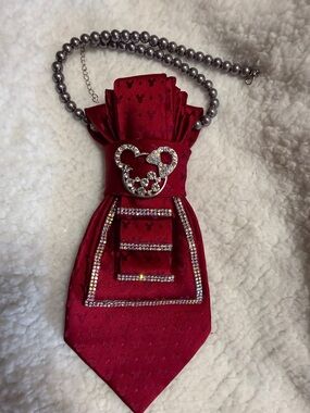 Red Rhinestone Mickey Bow Necklace Pendant